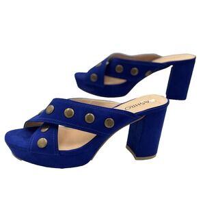 ASHRO womens heel mules size 11 M blue faux suede studded straps‎